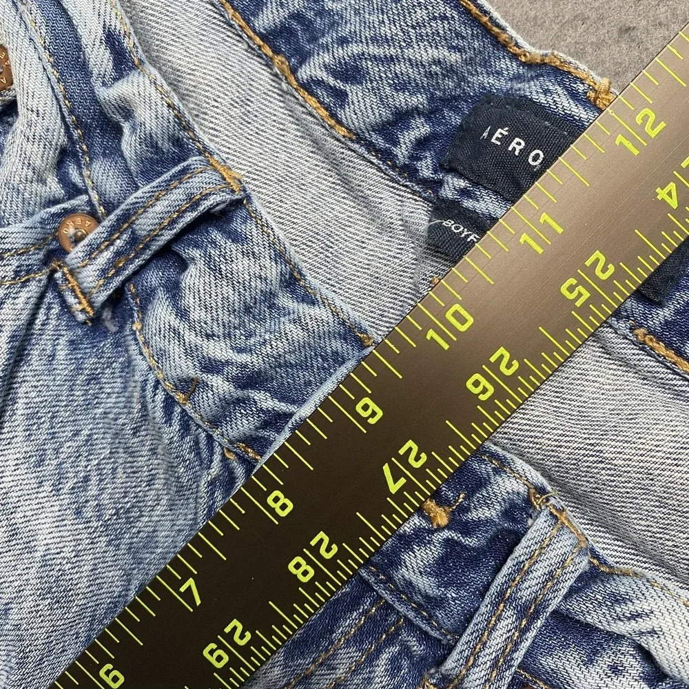 Aeropostale Jeans Juniors 2 Blue Boyfriend Flare‎ Distressed Acid Wash Denim